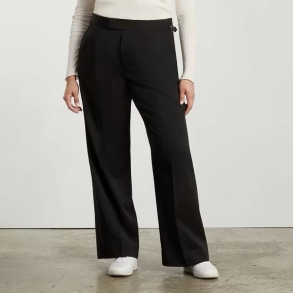 NEW Everlane The ’80s Italian Wool Wide Leg Pants in Black Side Buckles Size 4 - Picture 1 of 11